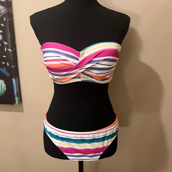 Kona Sol Colorful Striped Bikini Set, Medium - Picture 2 of 10